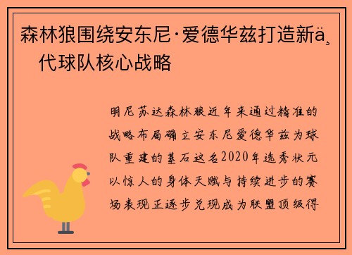 森林狼围绕安东尼·爱德华兹打造新一代球队核心战略